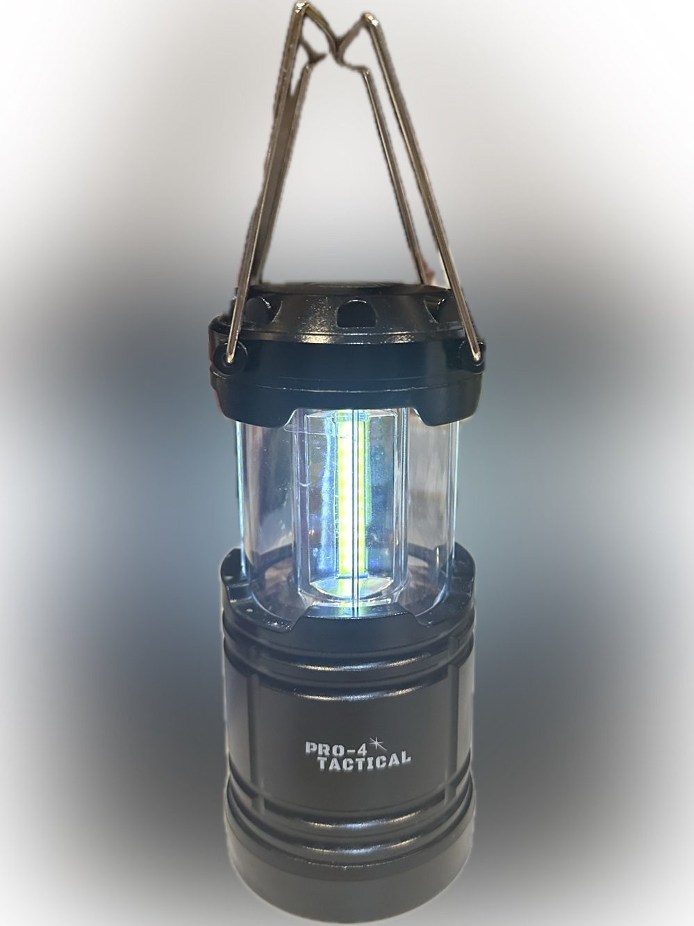 PRO-4 TACTICAL BLACK LED CAMPING LANTERN TROUBLE LIGHT MAGNETIC COLLAPSIBLE HOOK